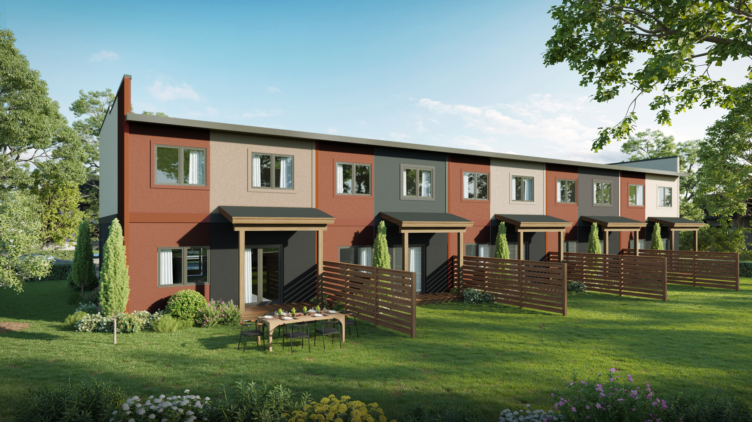 Pine River Commons Townhomes Back Exterior Rendering Bayfield Colorado FINAL